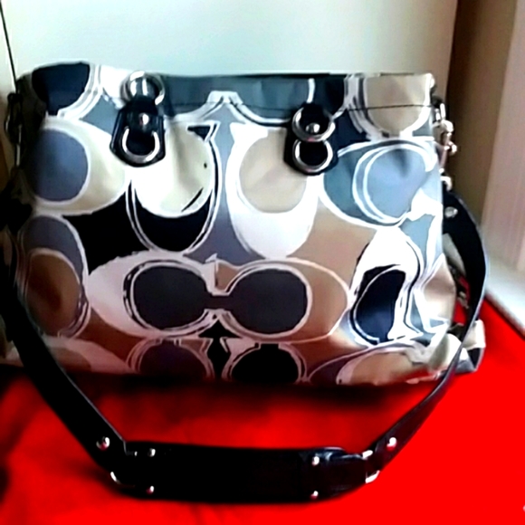 Coach Signature Leather/Satin Shoulder Bag VG Condition - Picture 5 of 16